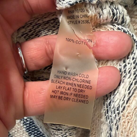 Soft Surroundings Med Tunic Top Cream Navy Pullover Coastal Nautical Fisherman - Picture 4 of 4